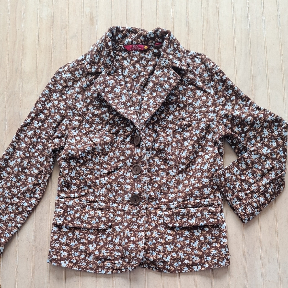 SO Corduroy Soreal Y2k Floral Stretch 3/4 Sleeve Pockets Tailored Blazer Jacket